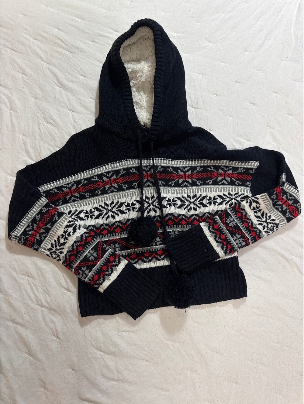 Derek Heart Women's Hooded Sweater with Pom Poms, Size Small